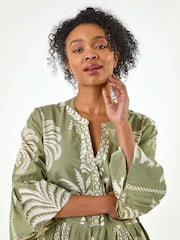 Roman Green Petite 100% Cotton Tropical Tiered Dress - Image 2 of 5