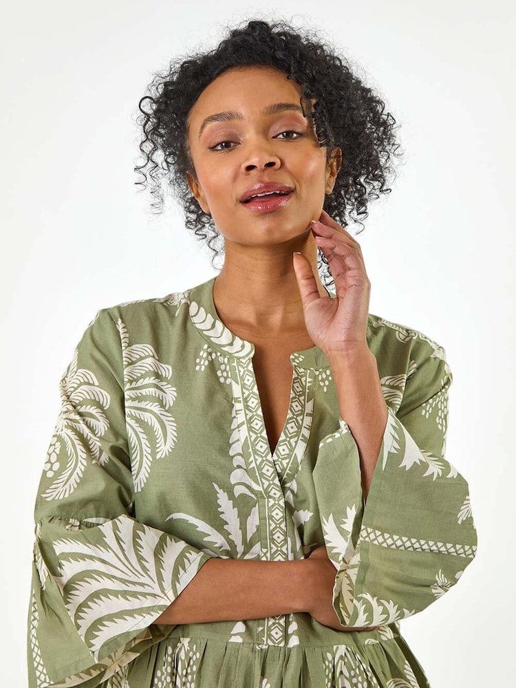 Verde - Roman 100% Cotton Tropical Tiered Dress - Imagen 2 de 5 Verde - Roman 100% Cotton Tropical Tiered Dress - Imagen 2 de 5