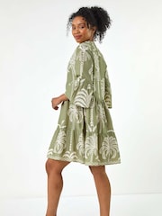 Roman Green Petite 100% Cotton Tropical Tiered Dress - Image 4 of 5