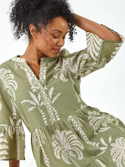 Roman Green Petite 100% Cotton Tropical Tiered Dress - Image 5 of 5