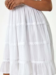 Roman White Petite Embroidered Lace Trim Dress - Image 5 of 5
