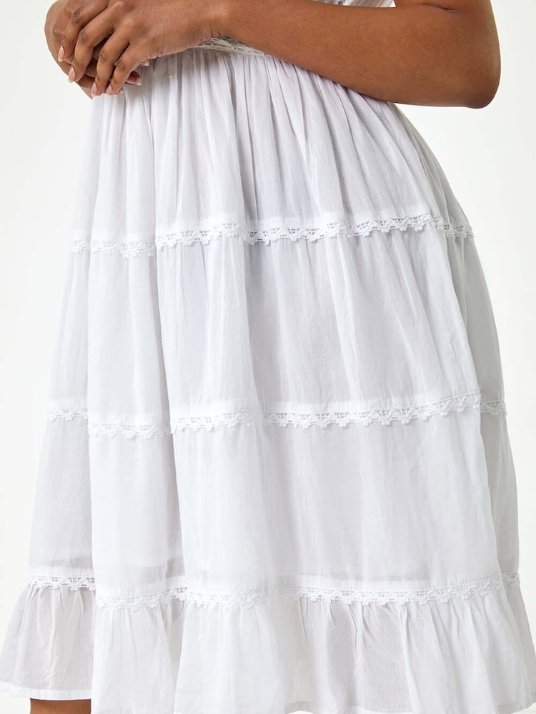 Roman White Petite Embroidered Lace Trim Dress - Image 5 of 5