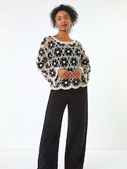 Roman Black Petite Petite Crochet Floral Knit Top - Image 2 of 5