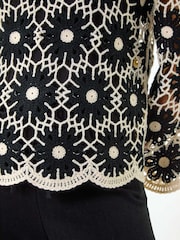 Roman Black Petite Petite Crochet Floral Knit Top - Image 5 of 5