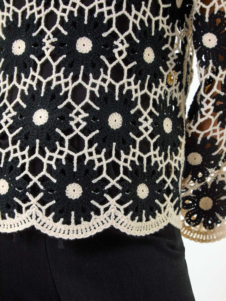 Roman Black Petite Petite Crochet Floral Knit Top - Image 5 of 5