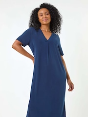 Roman Blue Petite V-Neck Stretch Midi Dress - Image 1 of 5