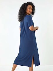 Roman Blue Petite V-Neck Stretch Midi Dress - Image 3 of 5