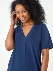 Roman Blue Petite V-Neck Stretch Midi Dress - Image 4 of 5