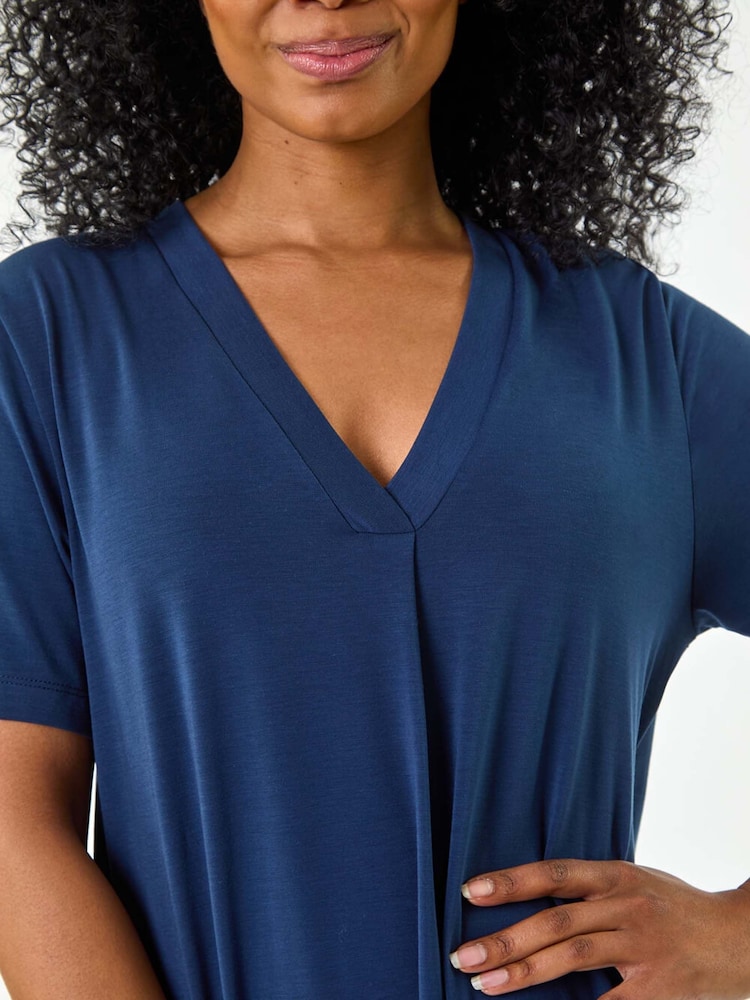 Roman Blue Petite V-Neck Stretch Midi Dress - Image 5 of 5