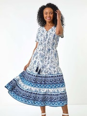 Roman Blue Petite Paisley Print Midi Dress - Image 2 of 5