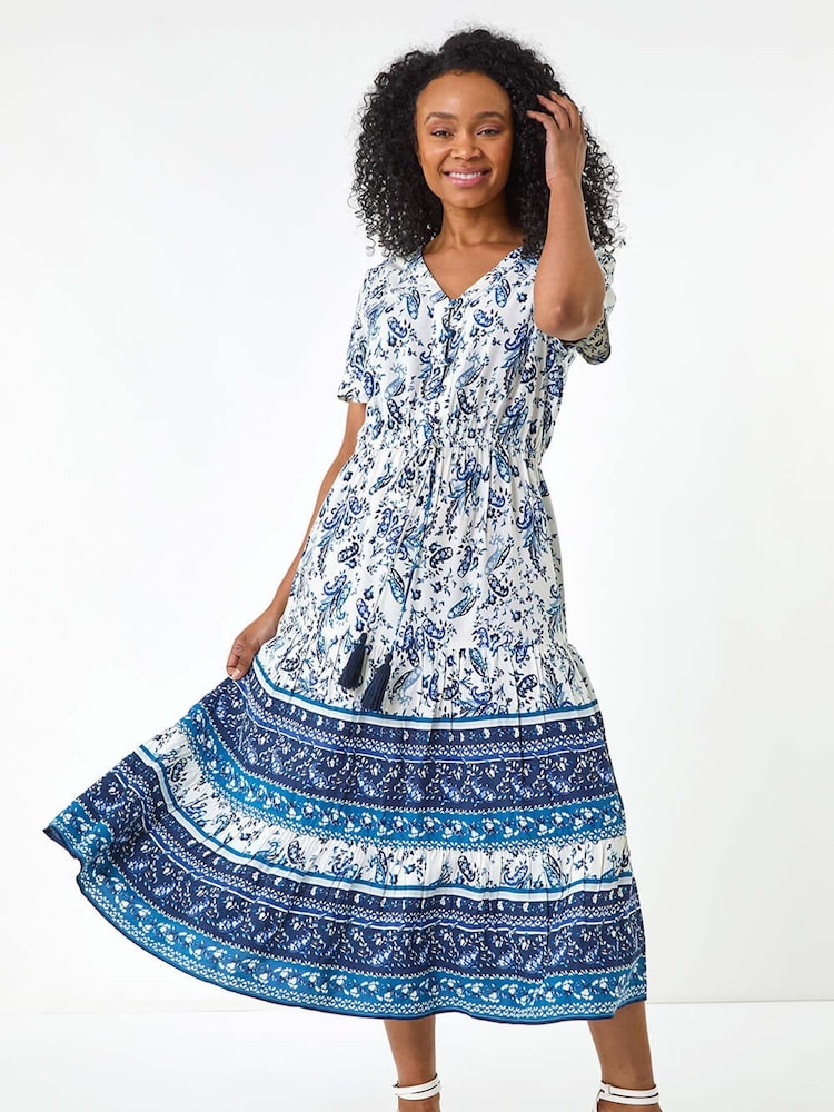 Roman Blue Petite Paisley Print Midi Dress - Image 2 of 5