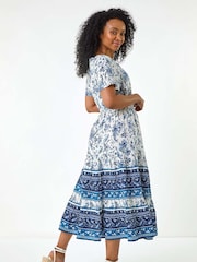 Roman Blue Petite Paisley Print Midi Dress - Image 3 of 5