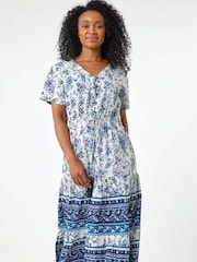 Roman Blue Petite Paisley Print Midi Dress - Image 4 of 5