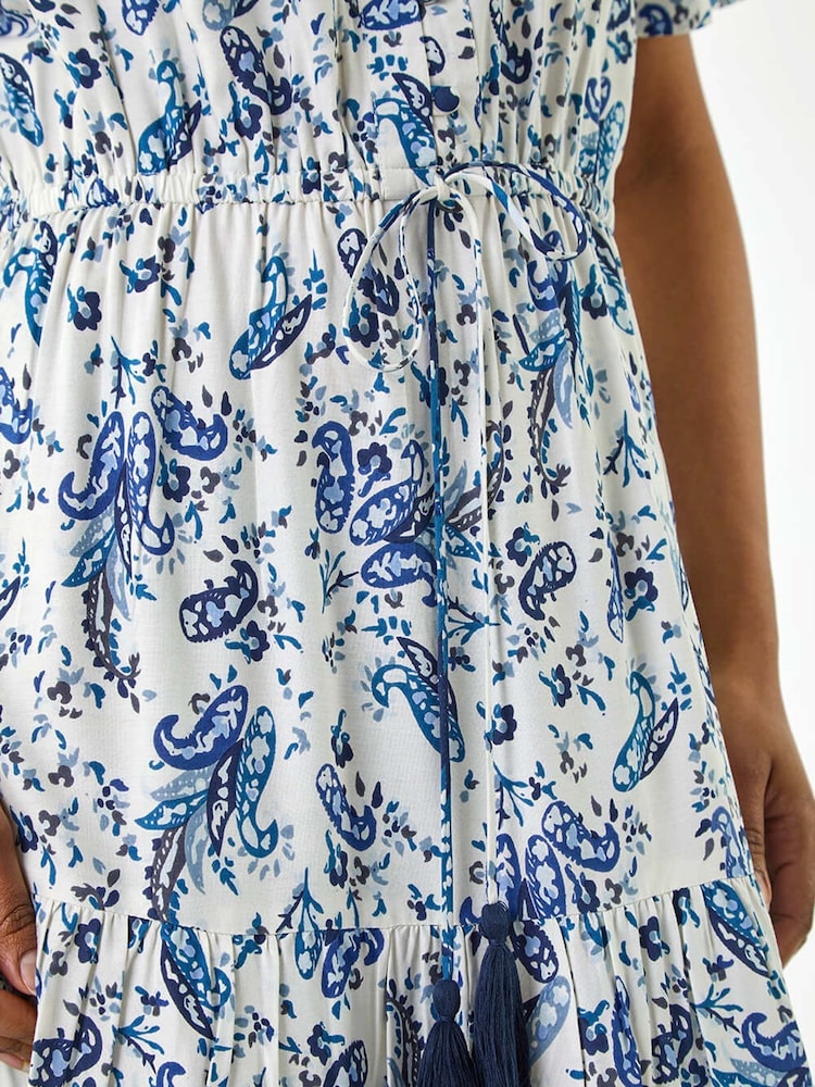 Roman Blue Petite Paisley Print Midi Dress - Image 5 of 5