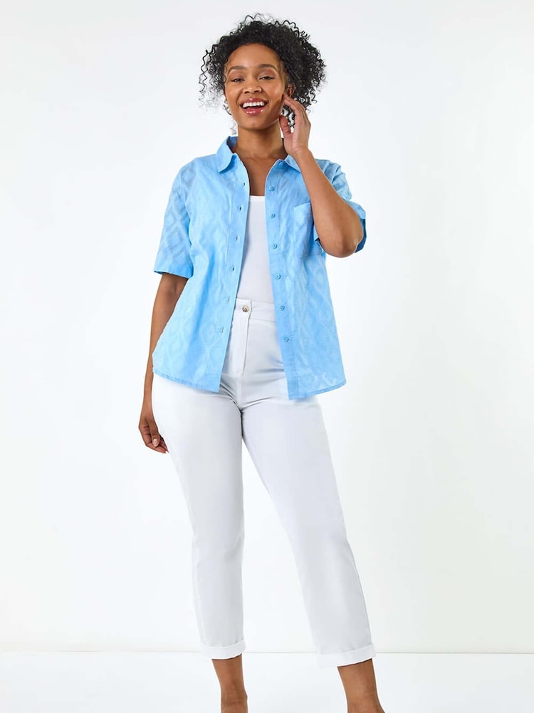 Roman Blue Petite Jacquard One Pocket 100% Cotton Shirt - Image 2 of 5