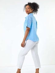 Roman Blue Petite Jacquard One Pocket 100% Cotton Shirt - Image 3 of 5