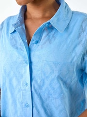 Roman Blue Petite Jacquard One Pocket 100% Cotton Shirt - Image 5 of 5