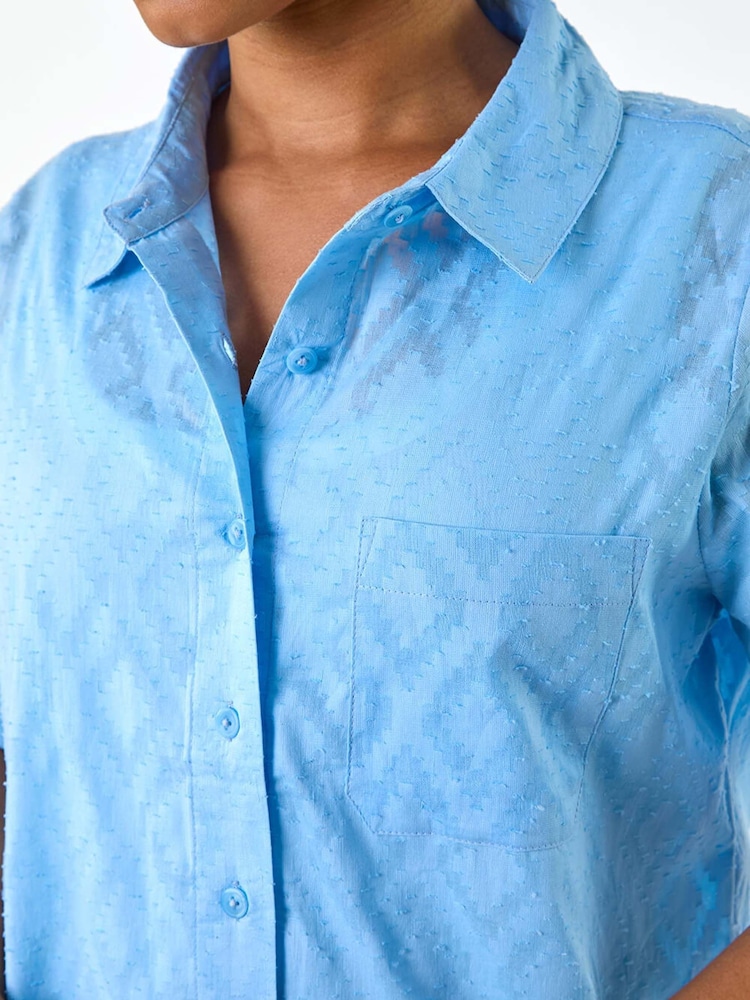 Roman Blue Petite Jacquard One Pocket 100% Cotton Shirt - Image 5 of 5