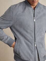 Reiss Denim Blue Burnham Bomber Jacket - Image 1 of 5