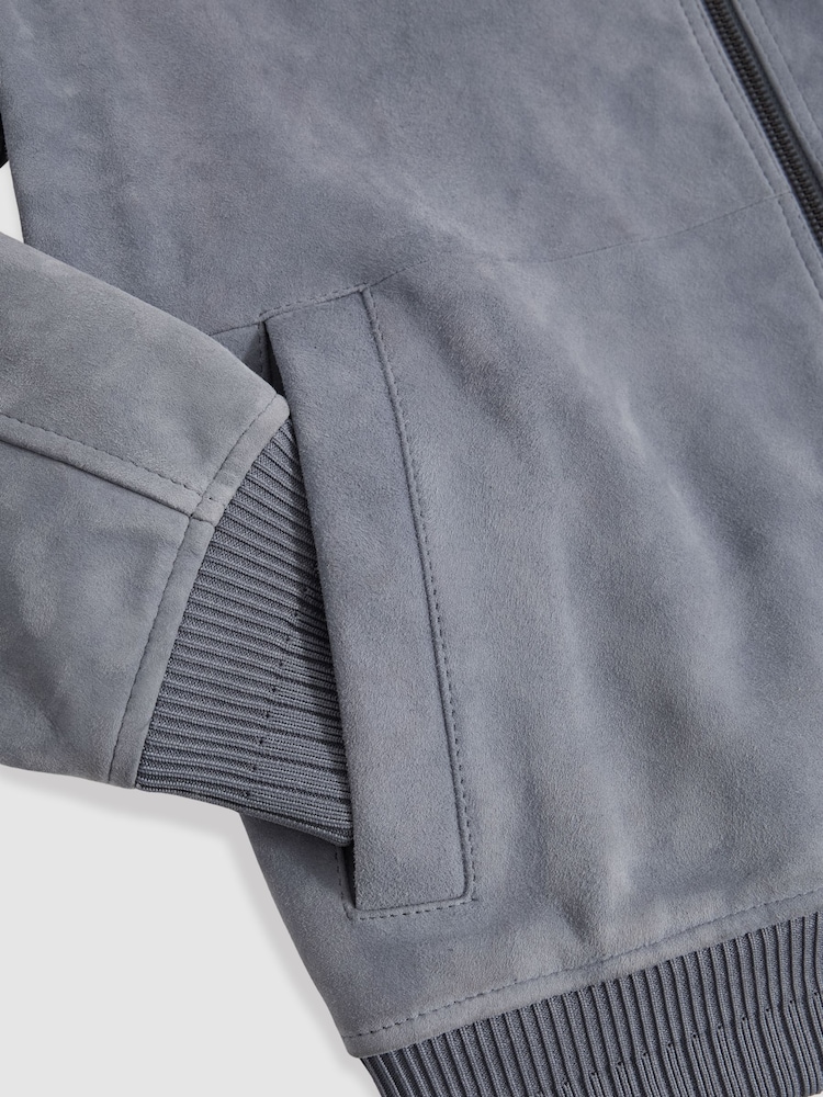 Reiss Denim Blue Burnham Bomber Jacket - Image 5 of 5 Reiss Denim Blue Burnham Bomber Jacket - Image 5 of 5