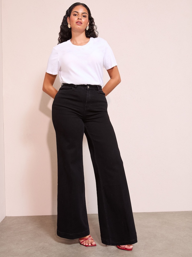 Friends Like These Washed Black Curve Pocket Tailored Wide Leg Jeans - Image 1 of 5 Friends Like These Washed Black Curve Pocket Tailored Wide Leg Jeans - Image 1 of 5