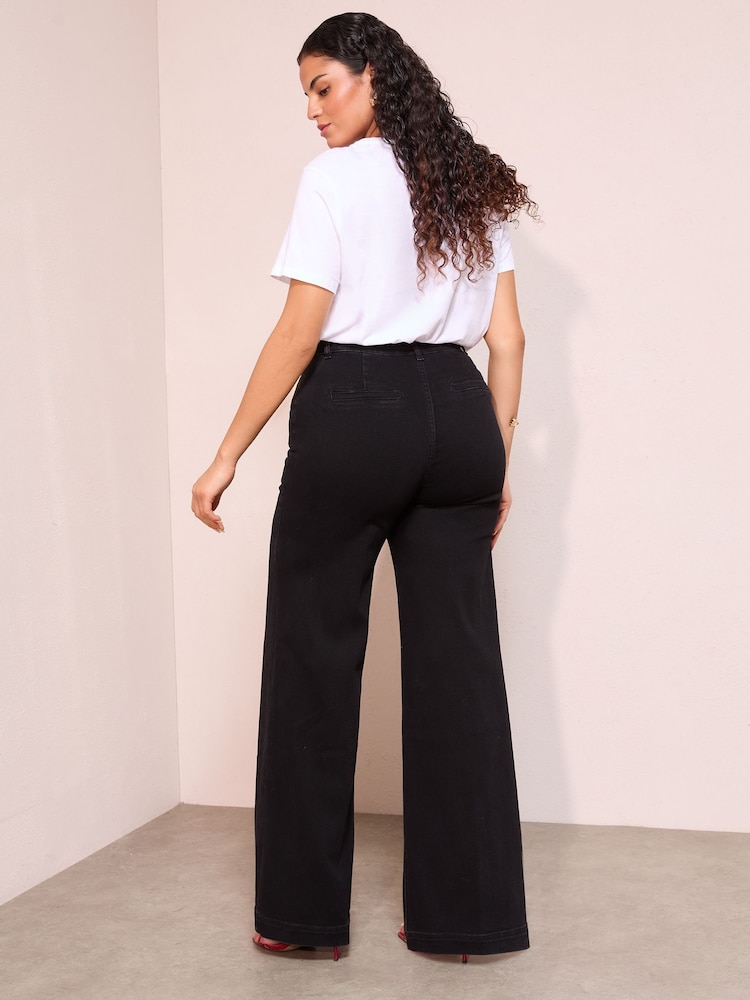 Friends Like These Washed Black Curve Pocket Tailored Wide Leg Jeans - Image 5 of 5