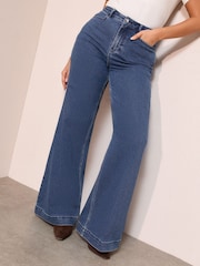 Friends Like These Mid Wash Curve Pocket Tailored Wide Leg Jeans - Image 1 of 4