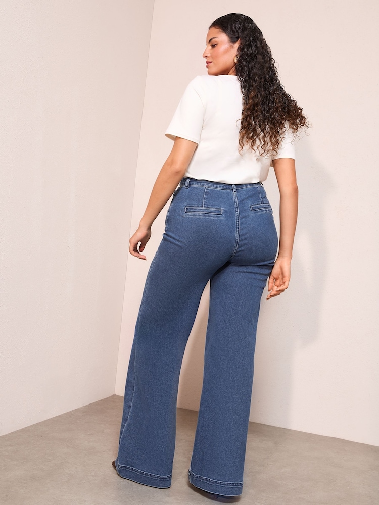 Friends Like These Mid Wash Curve Pocket Tailored Wide Leg Jeans - Image 4 of 4