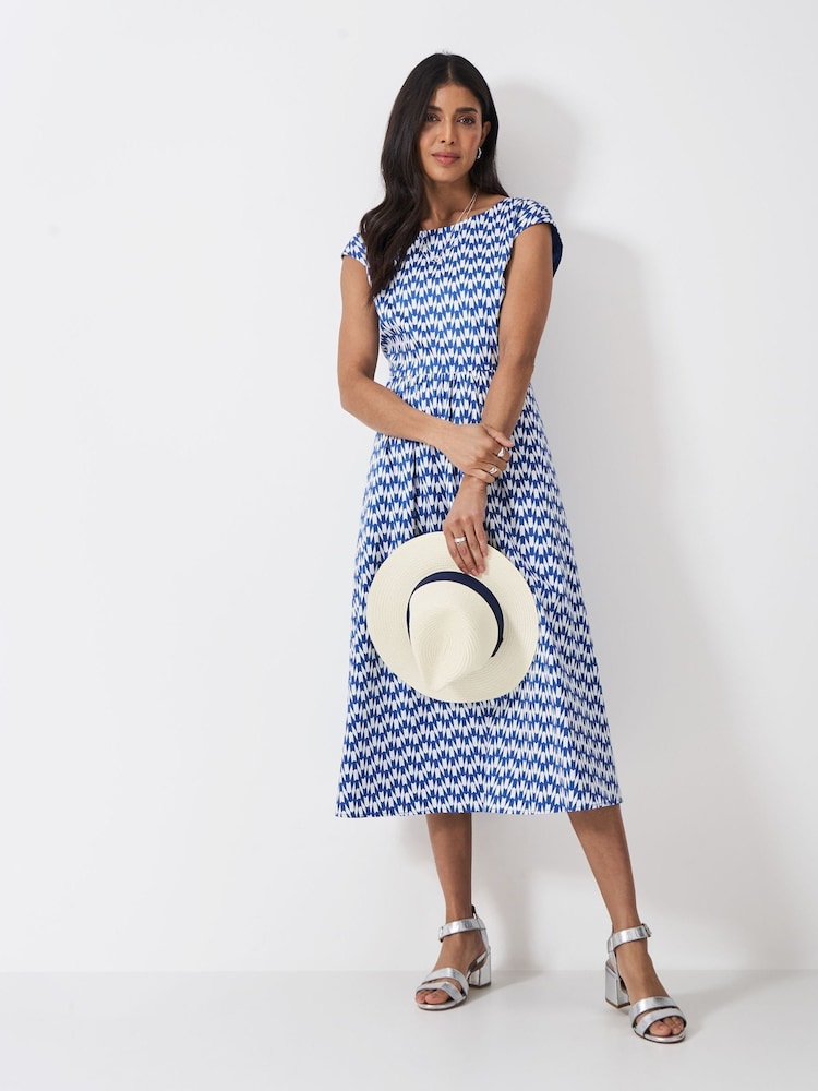 Crew Clothing Blue Sleeveless Fit And Flare Dress - Image 1 of 5 Crew Clothing Blue Sleeveless Fit And Flare Dress - Image 1 of 5