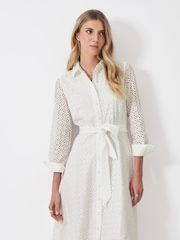 Crew Clothing White Broderie 100% Cotton Shirt Dress - Image 3 of 5