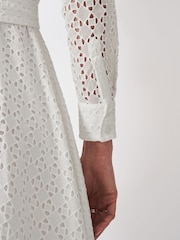 Crew Clothing White Broderie 100% Cotton Shirt Dress - Image 4 of 5