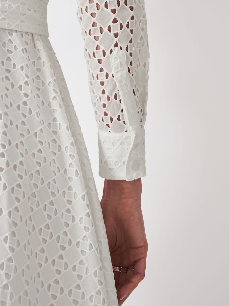 Crew Clothing White Broderie 100% Cotton Shirt Dress - Image 4 of 4