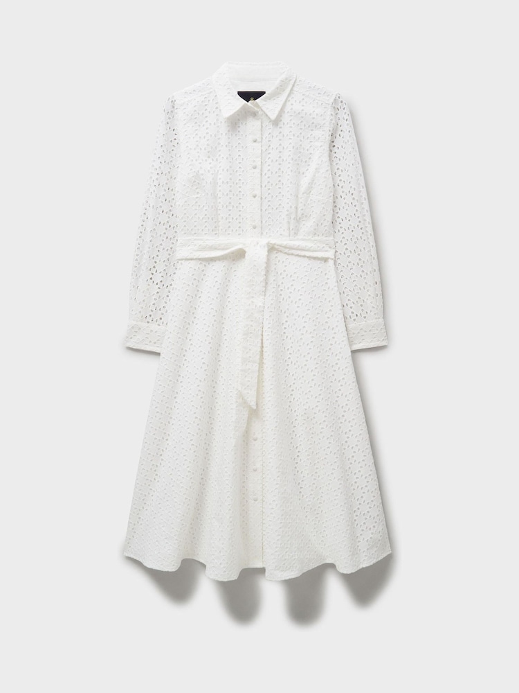 Crew Clothing White Broderie 100% Cotton Shirt Dress - Image 5 of 5