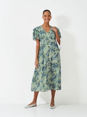 Crew Clothing Green Flutter Sleeve Dress - Image 1 of 5