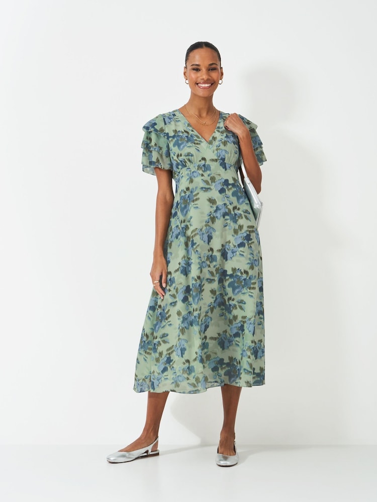 Crew Clothing Green Flutter Sleeve Dress - Image 1 of 5