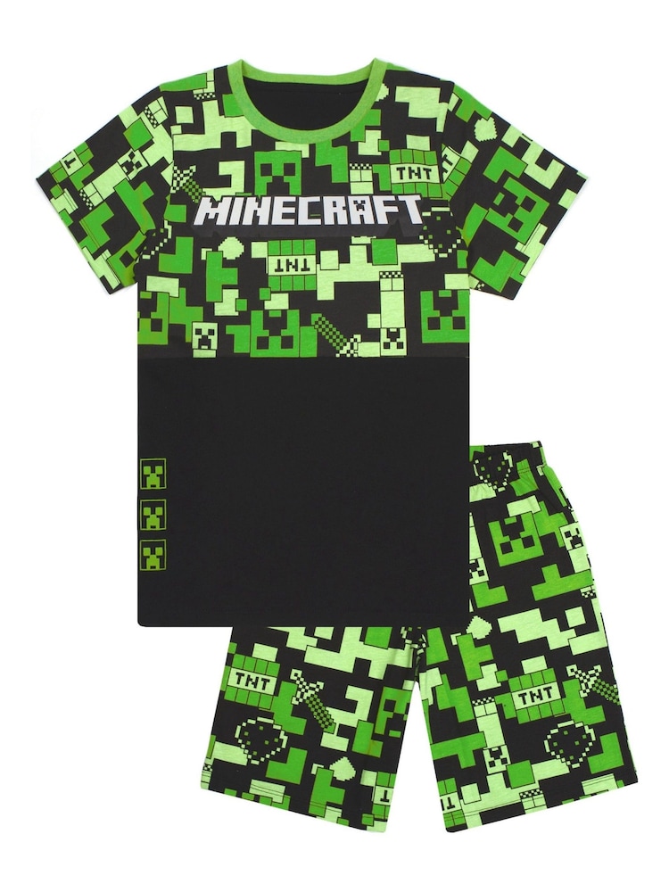 Vanilla Underground Green Boys Minecraft Short Sleeve Short Leg 100% Cotton Pyjamas Set - Image 1 of 5
