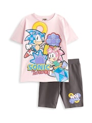 Vanilla Underground Pink Girls 100% Cotton Sonic the Hedgehog T-Shirt and Shorts Set - Image 1 of 6