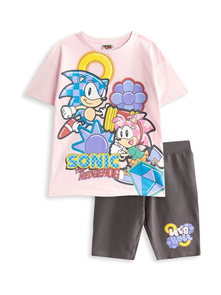 Vanilla Underground Pink Girls 100% Cotton Sonic the Hedgehog T-Shirt and Shorts Set - Image 1 of 6