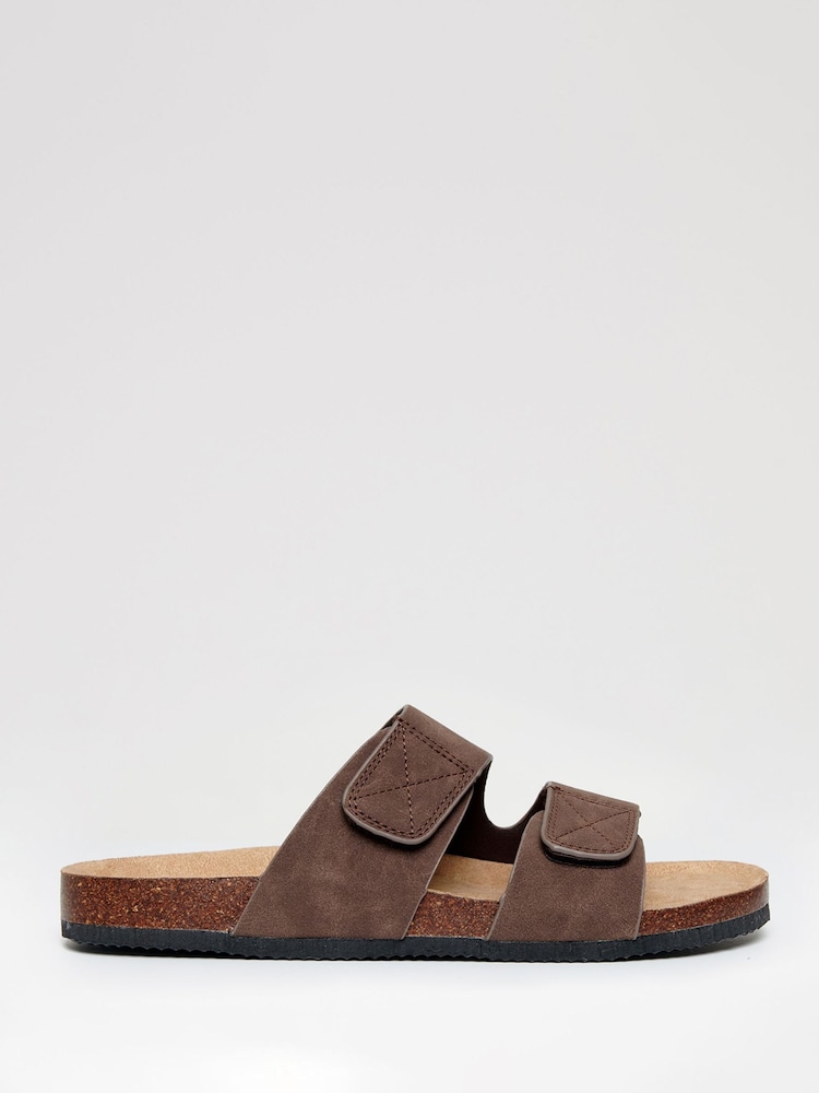 Threadbare Brown Faux Suede Two Strap Sandals - Image 1 of 4