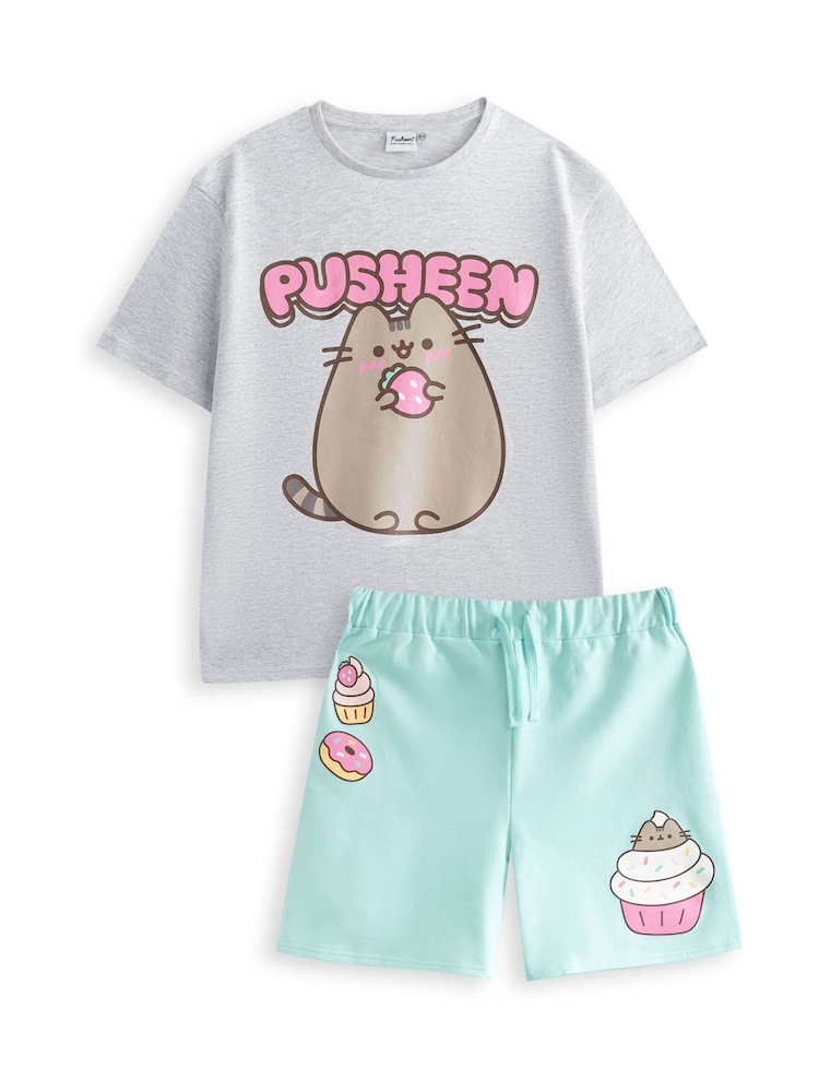 Vanilla Underground Grey Girls 100% Cotton Pusheen T-Shirt and Shorts Set - Image 1 of 6