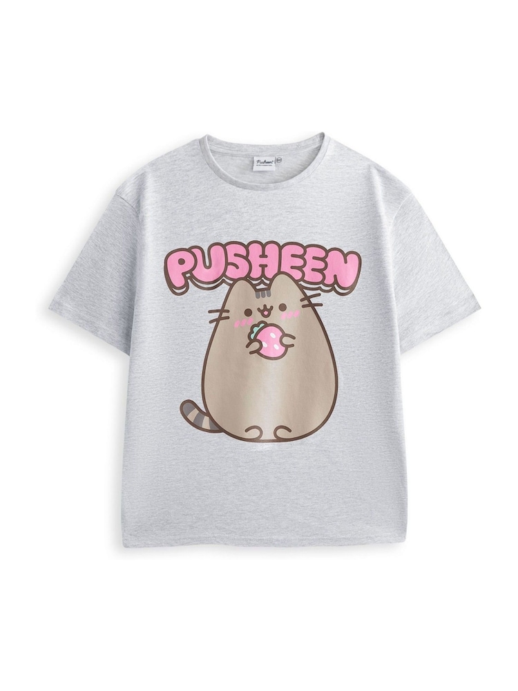Vanilla Underground Grey Girls 100% Cotton Pusheen T-Shirt and Shorts Set - Image 2 of 6