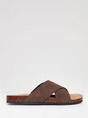 Threadbare Brown Faux Suede Cross Strap Sandals - Image 1 of 4