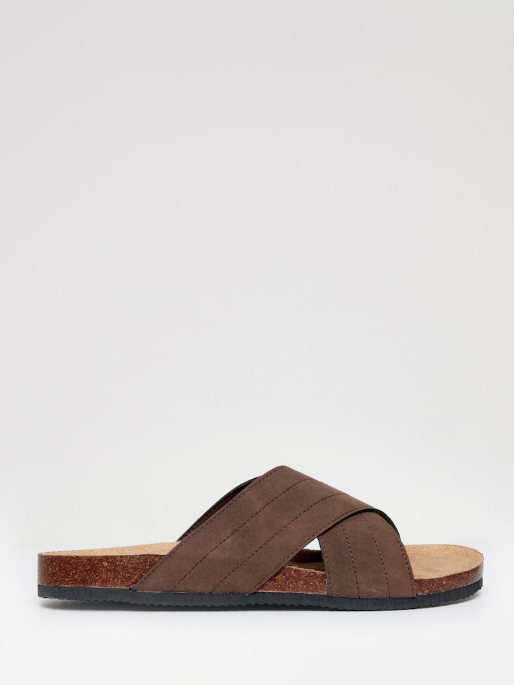 Threadbare Brown Faux Suede Cross Strap Sandals - Image 1 of 4