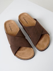Threadbare Brown Faux Suede Cross Strap Sandals - Image 2 of 4