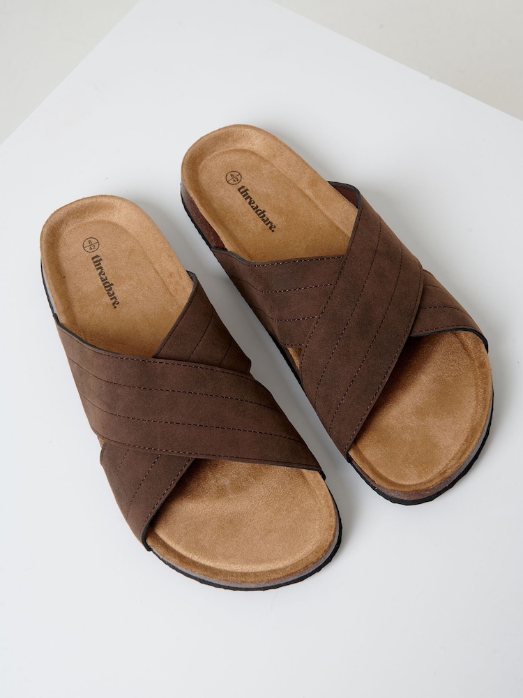 Threadbare Brown Faux Suede Cross Strap Sandals - Image 2 of 4