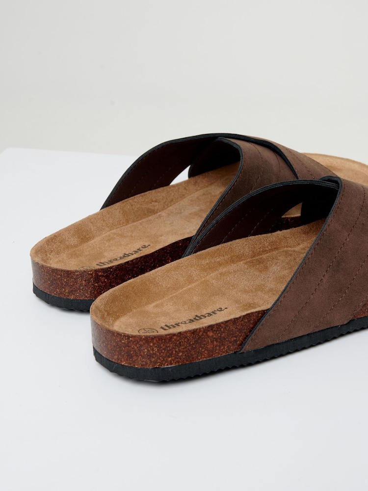 Threadbare Brown Faux Suede Cross Strap Sandals - Image 4 of 4