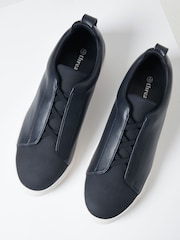 Threadbare Navy Faux Leather Elastic Lace Slip On Trainers - Image 2 of 4
