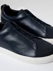 Threadbare Navy Faux Leather Elastic Lace Slip On Trainers - Image 3 of 4