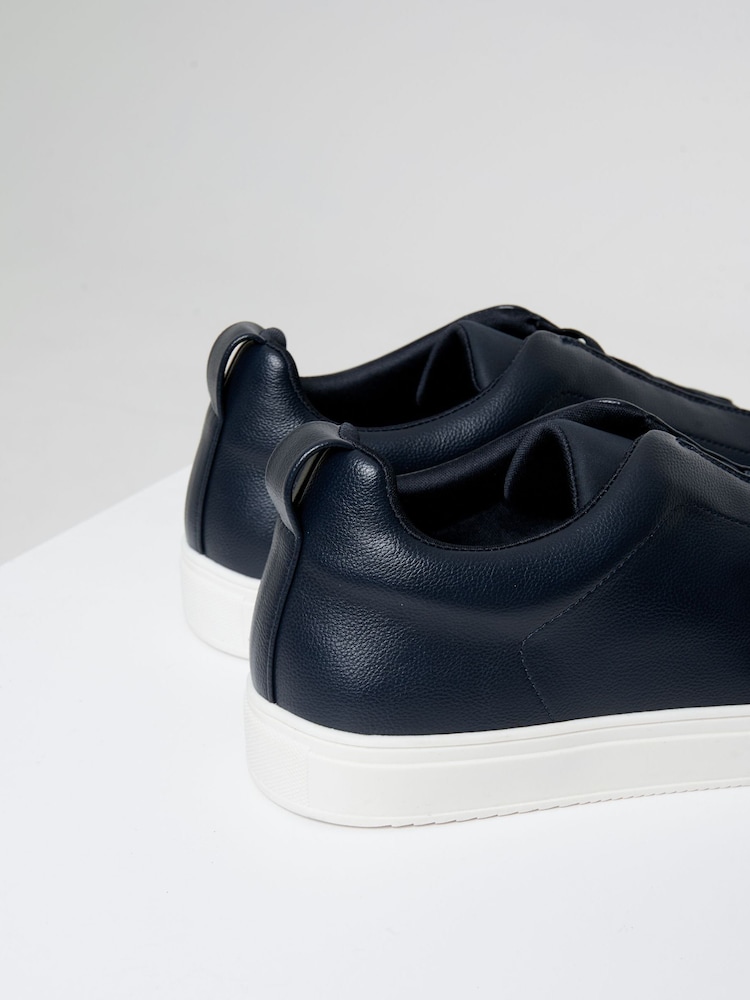 Threadbare Navy Faux Leather Elastic Lace Slip On Trainers - Image 4 of 4