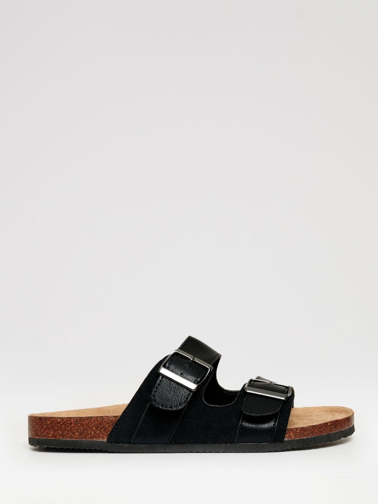 Threadbare Black Slip-On Two Buckle Strap Sandals - Image 1 of 4